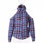 Dioufond Cold Shoulder Women Shirts 2017 Spring Style Shirt Long Sleeve Ladies Tops Plaid Red Blouse