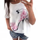 #4522 2017 New Fashion Women Short Sleeve High Heels Printed Tops Beach Casual Loose Blouse Top Plus