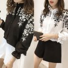 Embroidery Blouse Shirt Cotton Linen Women Blouses Camisas Femininas White Black Embroidered Tops Su