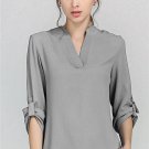 Summer Women\'s Blouses Chiffon Shirt Solid Deep V Neck Elegant Long Sleeve Women\'s Shirt Fashion A
