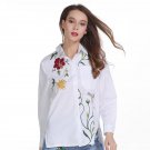 2018 Women Embroidry Floral Blouse Turn-Dowm Collar White Floral Shirt Oversize OL Fashion High Qual
