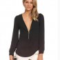Hot Sale Sexy Trendy Chic Chiffon Shirt Zipper Womens Ladies Deep V-neck Loose Casual Long Sleeved T