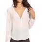 Hot Sale Sexy Trendy Chic Chiffon Shirt Zipper Womens Ladies Deep V-neck Loose Casual Long Sleeved T