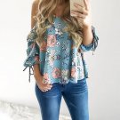 Women Floral Spaghetti Strap Cold Shoulder Blouse V Neck 2018 Tops Loose Fashion Casual Shirt Summer