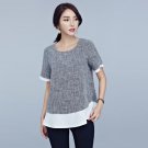 2017 New Summer Women Kimono Casual Blouses O-neck Short Sleeve Shirts Fake Two Pieces Vintage Tops 