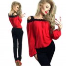 Blouses Blusas Tops Shirts Women Sexy Off the Shoulder Long Sleeve Solid Casual Shirt Lace Chiffon B