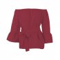 Loose Summer Chiffon Blouse Sexy Off Shoulder Shirt Belted Flare Sleeve Solid Color Womens Tops T-sh