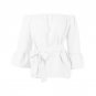 Loose Summer Chiffon Blouse Sexy Off Shoulder Shirt Belted Flare Sleeve Solid Color Womens Tops T-sh