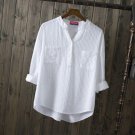 Dioufond White Cotton Shirt Long Sleeve Women Blouse Casual Female Top Navy Pocket Shirt Big Size Bl