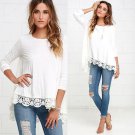 Fashion Ladies Womens Loose Casual Long Sleeve Blouse White Color Sexy Lace Shirt Tops