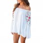 2017 Women Off Shoulder Floral Printed Lace Long Sleeve Loose Blouse Tops Shirt Slash Neck Blouse