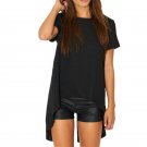 2016 Summer Women Blusas Sexy Chiffon Split Backless Short Sleeve Tops Irregular Hem Plus Size Casua