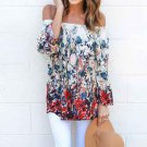 New Autumn 2017 Women Tops Long Sleeve Slash Neck Blouses Fashion Backless Off Shoulders Print Shirt