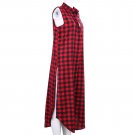 Women girl\'s Sleeveless casual Split Blouse Plaid  shirt Long Maxi Coat Tops Clubwear blause for su