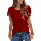 2017 Women Cotton Tassel Casual Blouses Short-sleeved Solid Color Shirts Top Short Sleeve O-neck Wom