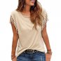 2017 Women Cotton Tassel Casual Blouses Short-sleeved Solid Color Shirts Top Short Sleeve O-neck Wom