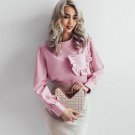 Autumn Women Long Sleeve Tops Robe Ruffle Pocket Blouse Spring Shirt Women O-Neck Casual Fitness Blo