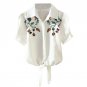 2017 Summer Women Casual Shirt Short Sleeve Floral Embroidery Bandage Strip Shirts Blouses Tops
