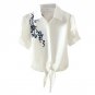 2017 Summer Women Casual Shirt Short Sleeve Floral Embroidery Bandage Strip Shirts Blouses Tops