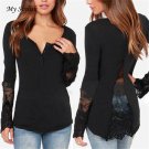 My Stylish 2016 1PCS Women Splicing Long Sleeve Lace Loose Blouse Slim Tops Shirt Black Brand New  O