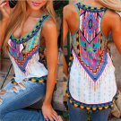 Ladies Summer Blouse 2017 Sleeveless Printed Strap Deep Neck Women Blouse Irregular Fashion Beach Ca