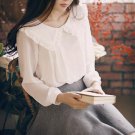 2016 Spring Women Long Sleeve Sweet Peter Pan Collar White Chiffon Shirt Blouses Casual Sweet Spring