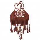 Summer Sexy Women Off Shoulder Casual Tank Tops Blouse Sleeveless Crop Handwork Hollow Tassel Halter