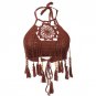 Summer Sexy Women Off Shoulder Casual Tank Tops Blouse Sleeveless Crop Handwork Hollow Tassel Halter