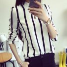 Korean Style Women Hollow Out Long Sleeve Striped Chiffon Blouse Women Office Shirts