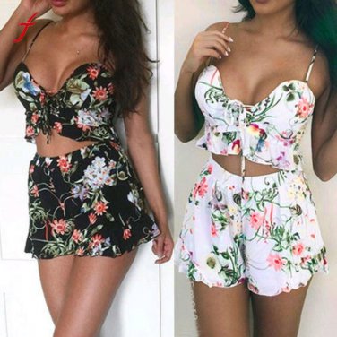 two piece set Women Lady V Neck Shirt Vest Tops Blouse+Shorts Trousers woman sets of clothes Casual 
