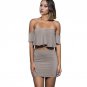 2 piece set women suit crop Tops mini skirt female Slash neck Blouse bodycon skirt Office ladies out