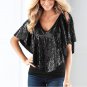 Women Lady Beautiful Sequin Sparkle Shawl Glitter Stretch Cotton Tops Short sleeve T-Shirts