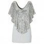 Women Lady Beautiful Sequin Sparkle Shawl Glitter Stretch Cotton Tops Short sleeve T-Shirts