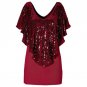 Women Lady Beautiful Sequin Sparkle Shawl Glitter Stretch Cotton Tops Short sleeve T-Shirts