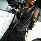 Women Long Sleeve Lace Sheer Zip Up Cardigan Coat Jacket See Through Suncreen Zipper Short Streewear