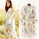 Women Floral Printed Half Sleeve Chiffon Kimono Cardigan Coat Tops Blouse17