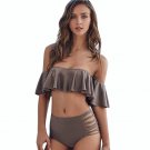 Sexy Solid color Off Shoulder Bikini Set Push Up bandeau bikini 2017 swimwear swimsuit women high wa