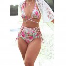 2017 Bikinis Women Swimsuit Floral Top Stripe Bottom Swimsuit High Waist Bikini Brazilian Biquini Tr