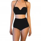 Bikini Set Solid Swimwear Women High Waist Brazilian Swimsuit Black Push-Up Padded Bra Swimsuit whol