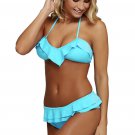 Blue Chic Ruffle Detail 2pcs Halter Bikini Swimsuit