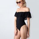 2017 Sexy Bikinis Off Shoulder biquini Ruffle One Piece Bikini retro Swimwear Black Strappy High Wai