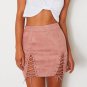 Autumn Winter Lace Up Leather Suede Pencil Skirt Bandage Sexy Elastic Short Skirt Split Bodycon Cros