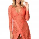 Orange Tie up Long Sleeves Lace Bathing Suit Beachwear