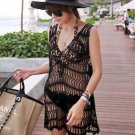 Black Sexy Cool V Neck Knitted Beach Cover-up