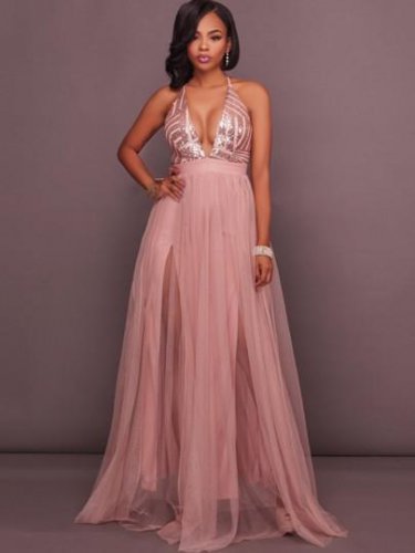 Patchwork Backless Sequins Women\'s Maxi Dress