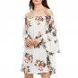 Butterfly Off Shoulder Autumn Dresses Women Casual Long Sleeve Printed Chiffon A-Line Dress vestido