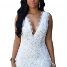 White Plunge V Neck Lace Crochet Mini Dress