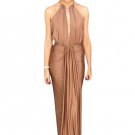 Camel Silky Jewel Halter Jersey Evening Dress
