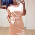 Pink Casual Long Sleeve Mini Dress with Belt