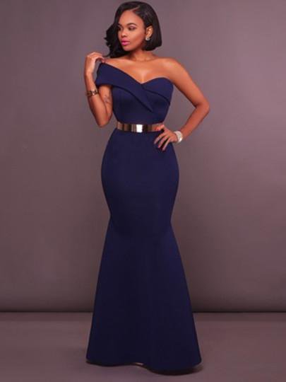 Dark Blue One Shoulder Women\'s Maxi Dress
